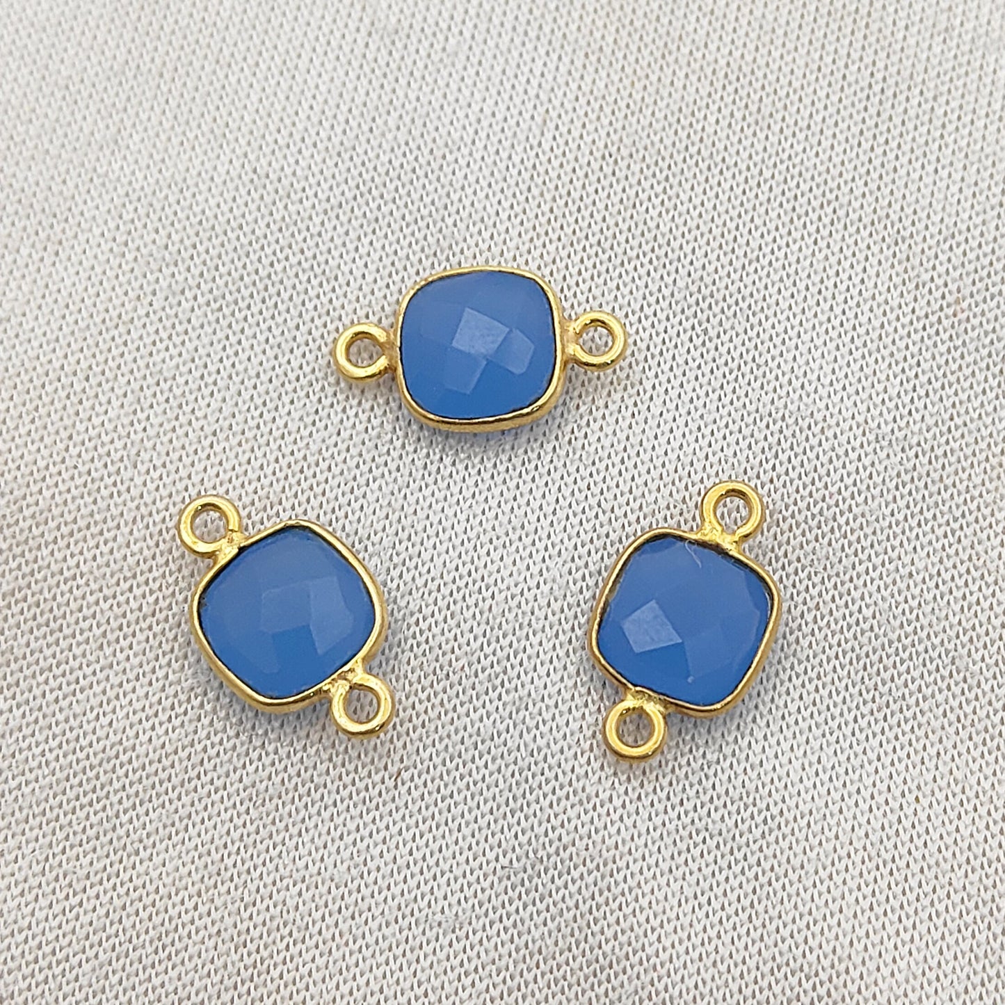 Blue Chalcedony Cushion Gemstone Connector Handmade Gold Plated 925 Silver Bezel Charm-Selling Per Piece