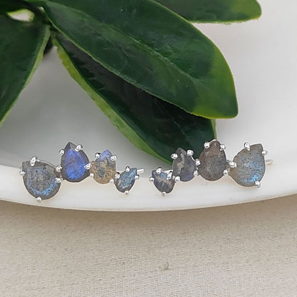Blue Flash Labradorite Gold Plated 925 Sterling Silver Ear Climbers Statement Jewelry for Women