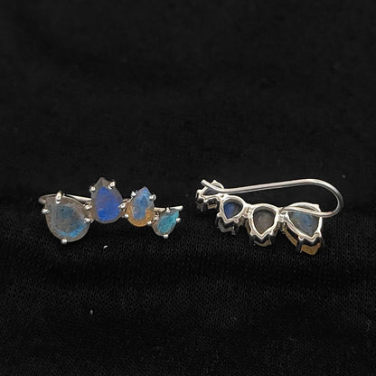 Blue Flash Labradorite Gold Plated 925 Sterling Silver Ear Climbers Statement Jewelry for Women