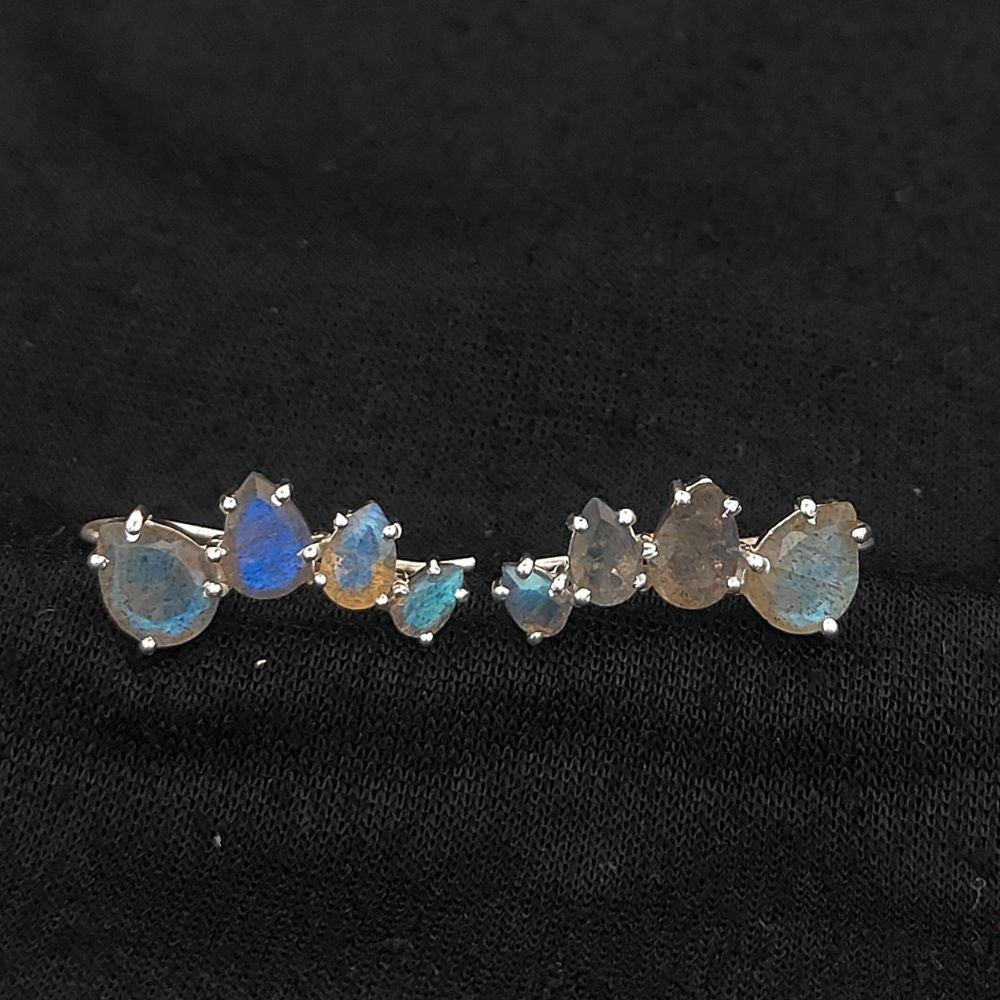 Blue Flash Labradorite Gold Plated 925 Sterling Silver Ear Climbers Statement Jewelry for Women