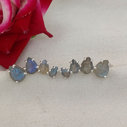 Blue Flash Labradorite Gold Plated 925 Sterling Silver Ear Climbers Statement Jewelry for Women