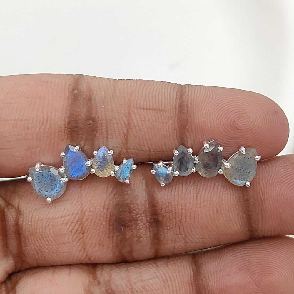 Blue Flash Labradorite Gold Plated 925 Sterling Silver Ear Climbers Statement Jewelry for Women