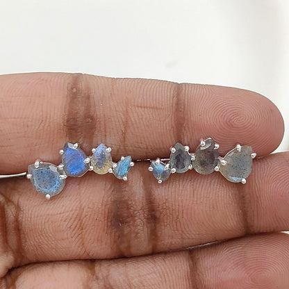 Blue Flash Labradorite Gold Plated 925 Sterling Silver Ear Climbers Statement Jewelry for Women