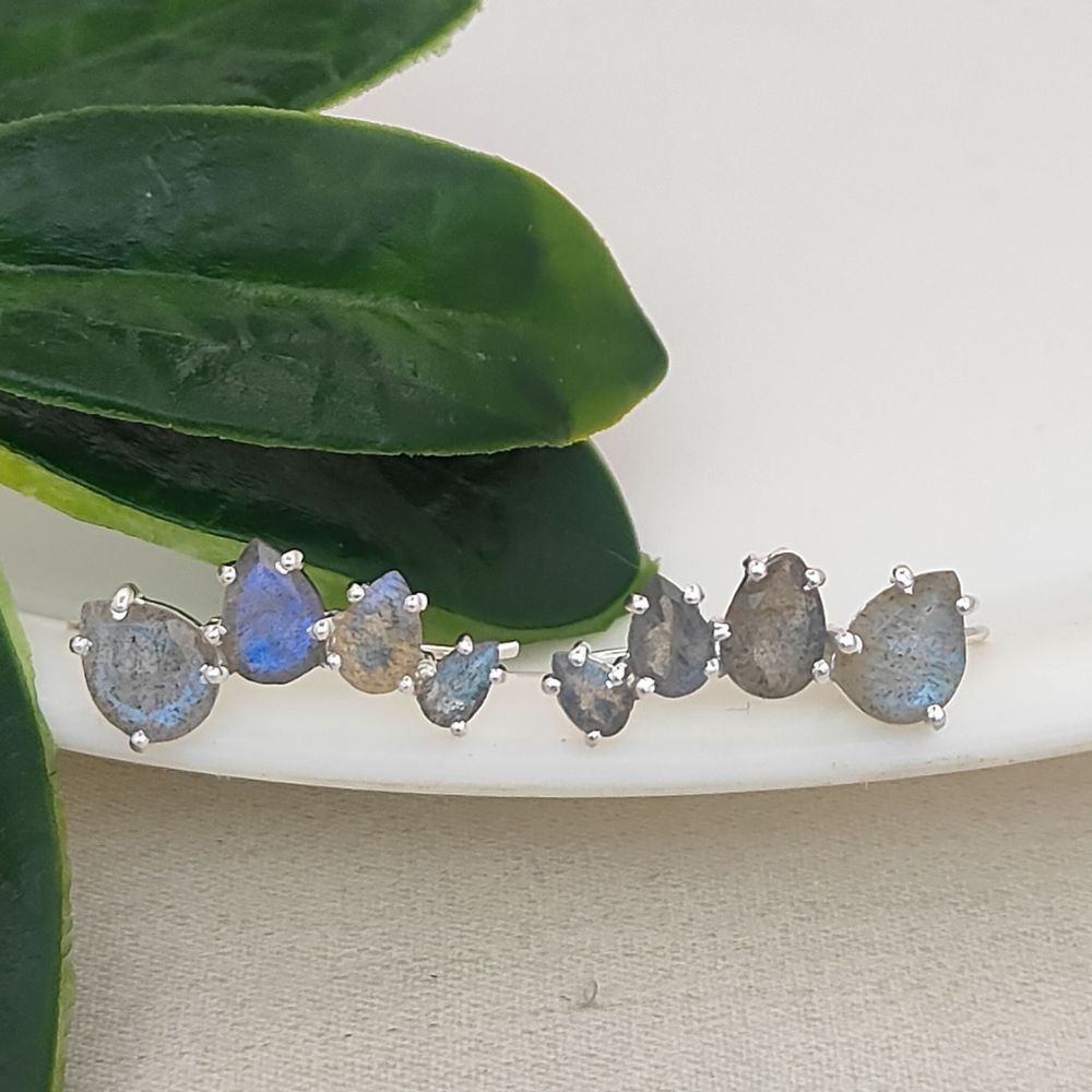 Blue Flash Labradorite Gold Plated 925 Sterling Silver Ear Climbers Statement Jewelry for Women