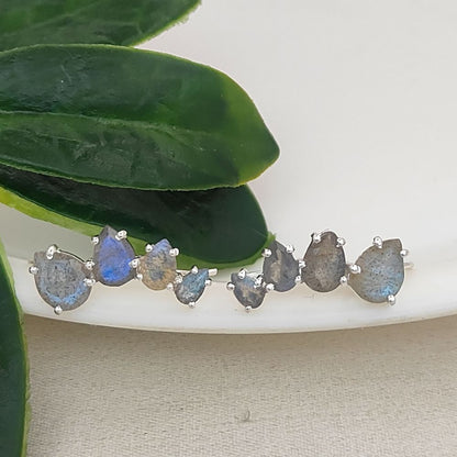 Blue Flash Labradorite Gold Plated 925 Sterling Silver Ear Climbers Statement Jewelry for Women