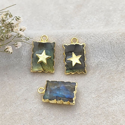 Labradorite rectangle slice crystal pendant gold plated handmade charm