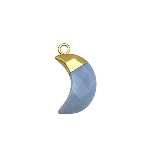 Blue Opal Crescent Moon Charm - Gold Plated Gemstone Pendant for DIY Jewelry Making