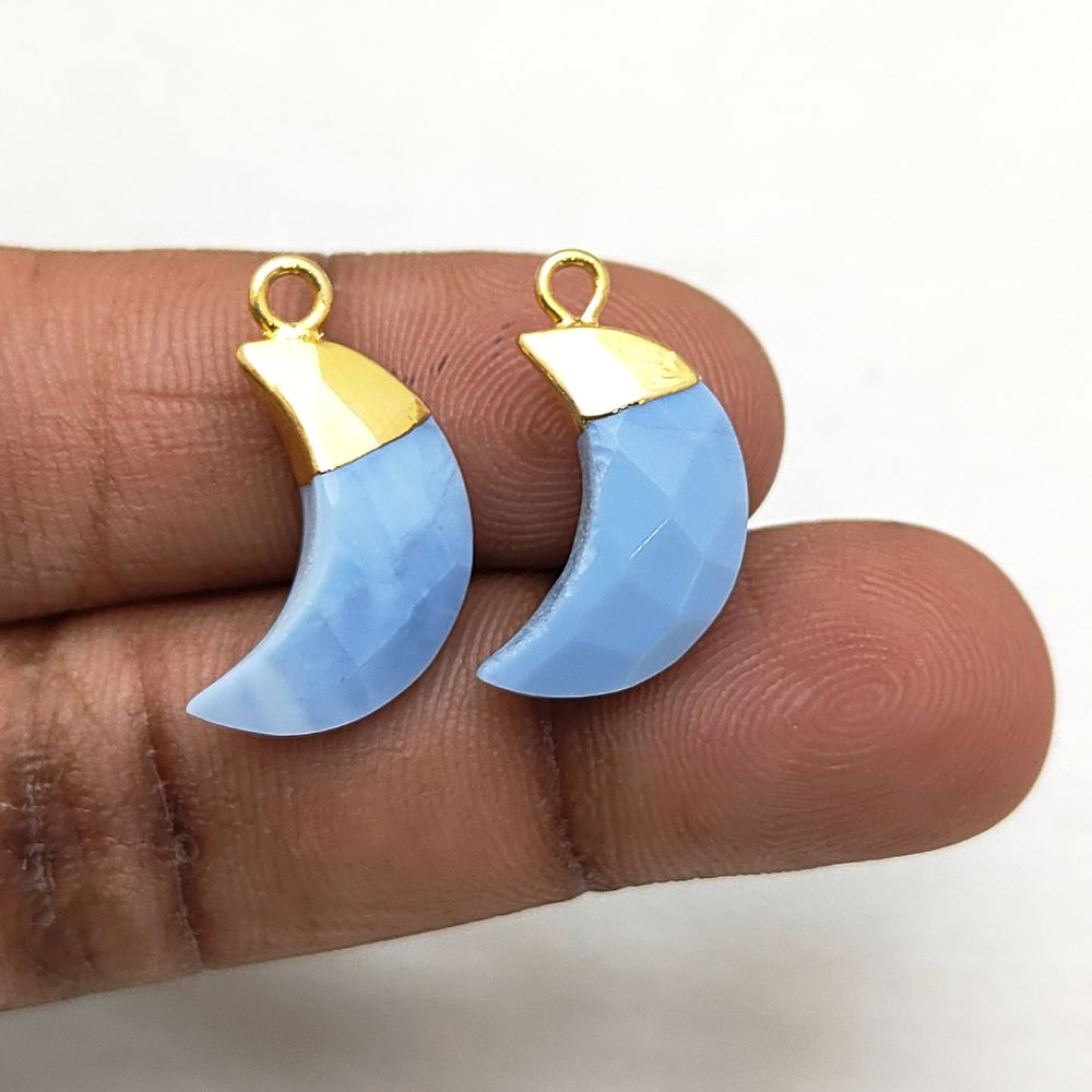 Blue Opal Crescent Moon Charm - Elegant Gold Plated Gemstone Pendant for Jewelry Making