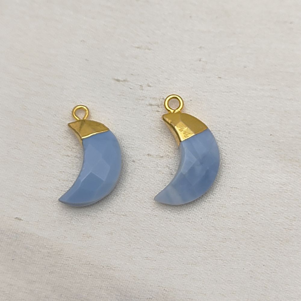 Crescent Moon Blue Opal Pendant - Gold Plated Gemstone Charm for Handmade Earrings & Bracelets