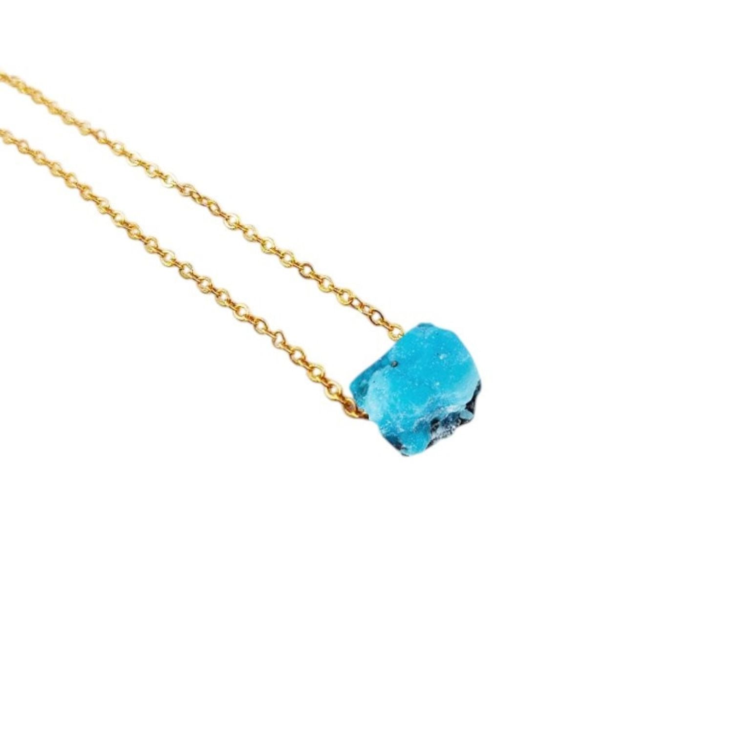 Blue Raw Turquoise Necklace – Gold Plated Adjustable Chain