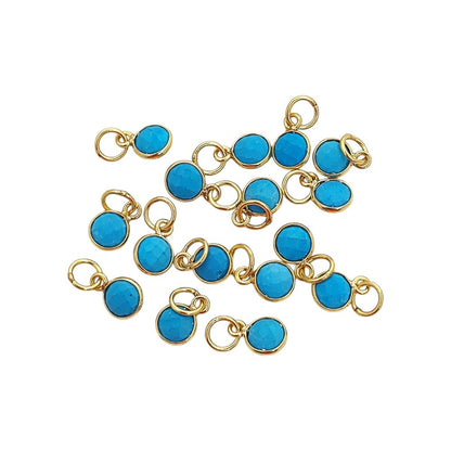 Blue Turquoise Pendant for Necklace Handmade 6mm Faceted Round December Birthstone Bezel Charm in Gold Vermeil & Sterling Silver Jewelry- Selling Per Piece