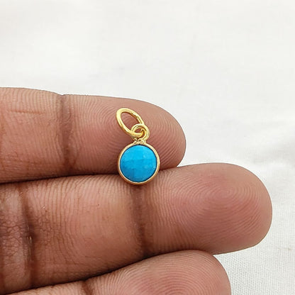 Blue Turquoise Pendant for Necklace Handmade 6mm Faceted Round December Birthstone Bezel Charm in Gold Vermeil & Sterling Silver Jewelry- Selling Per Piece