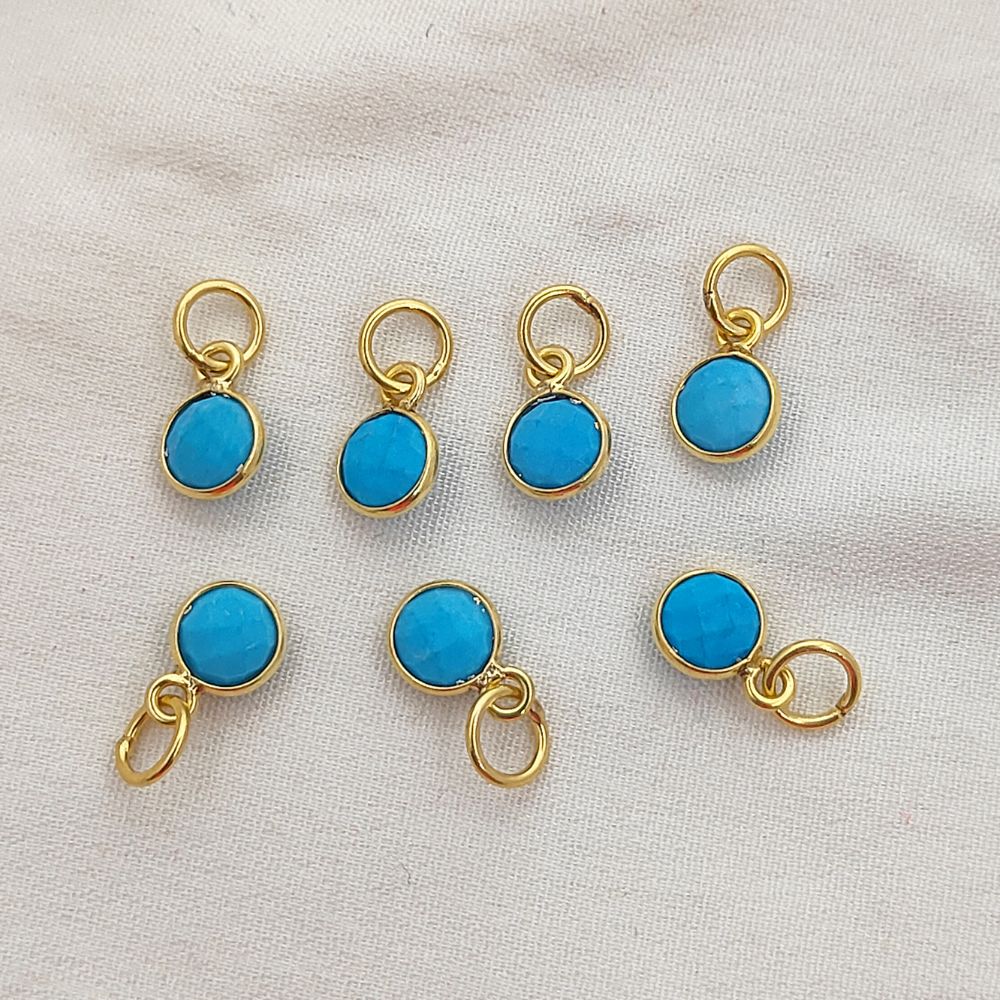 Blue Turquoise Pendant for Necklace Handmade 6mm Faceted Round December Birthstone Bezel Charm in Gold Vermeil & Sterling Silver Jewelry- Selling Per Piece