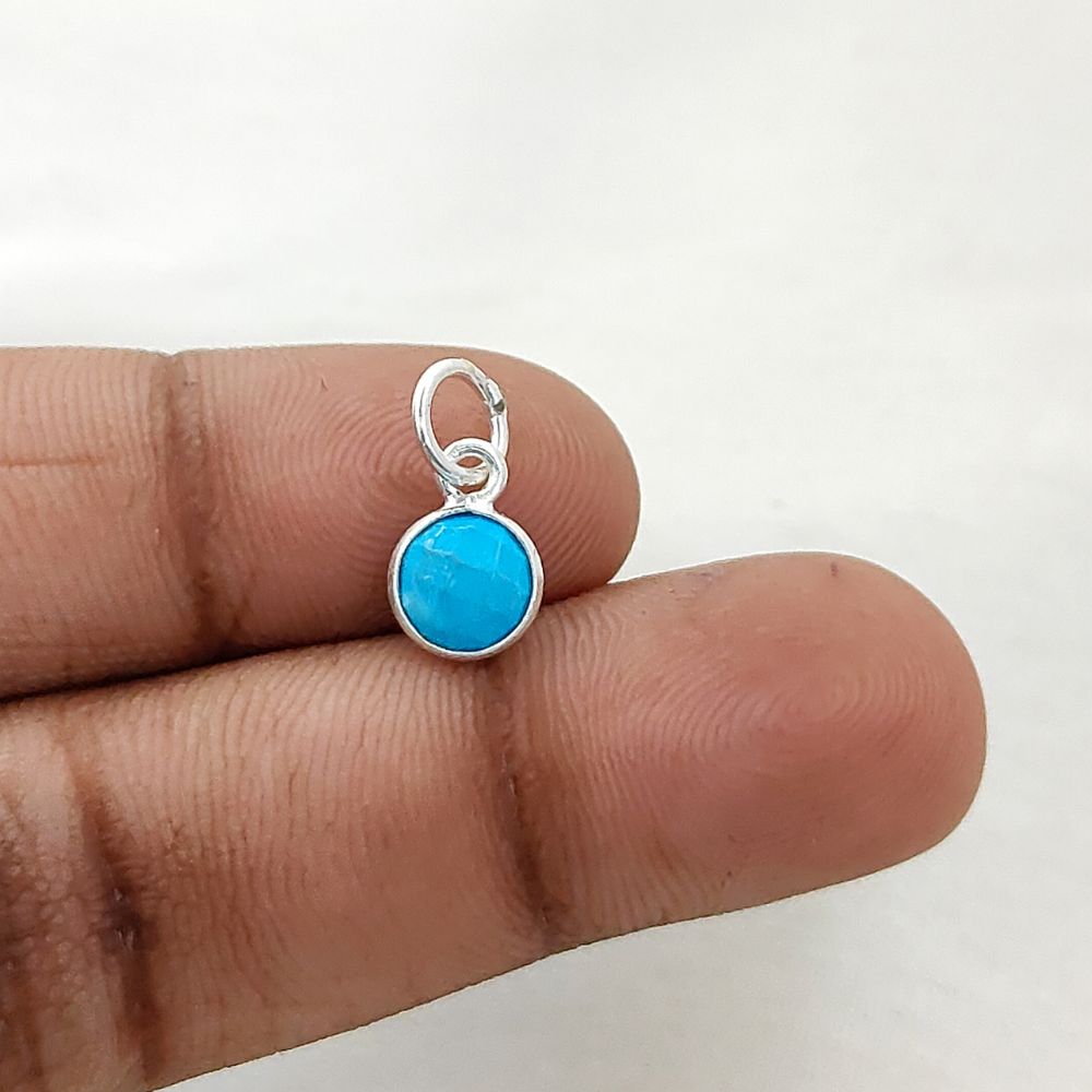 Blue Turquoise Pendant for Necklace Handmade 6mm Faceted Round December Birthstone Bezel Charm in Gold Vermeil & Sterling Silver Jewelry- Selling Per Piece