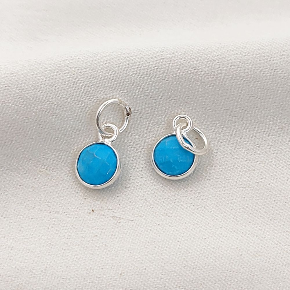 Blue Turquoise Pendant for Necklace Handmade 6mm Faceted Round December Birthstone Bezel Charm in Gold Vermeil & Sterling Silver Jewelry- Selling Per Piece