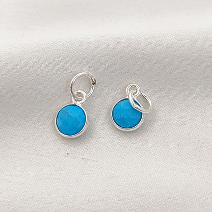 Blue Turquoise Pendant for Necklace Handmade 6mm Faceted Round December Birthstone Bezel Charm in Gold Vermeil & Sterling Silver Jewelry- Selling Per Piece