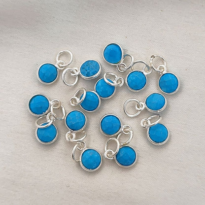 Blue Turquoise Pendant for Necklace Handmade 6mm Faceted Round December Birthstone Bezel Charm in Gold Vermeil & Sterling Silver Jewelry- Selling Per Piece