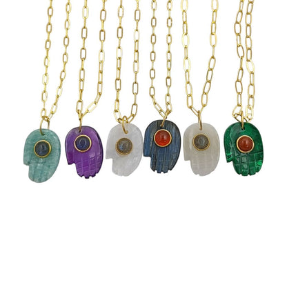 Bohemian Gold Plated Hamsa Hand Gemstone Necklace Spiritual Jewelry and Meaningful Gift for Women- Selling Per Piece