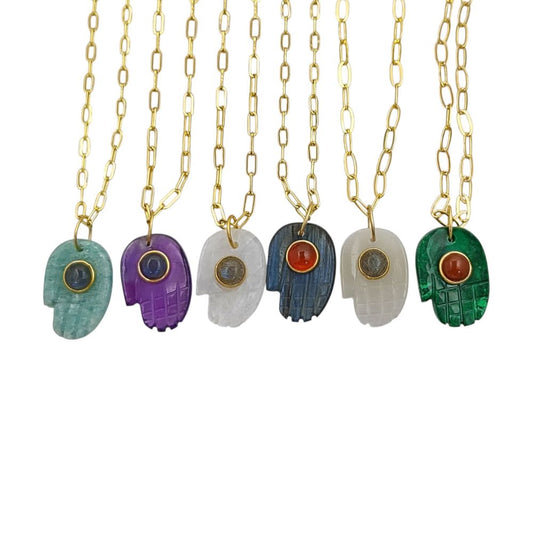 Bohemian Gold Plated Hamsa Hand Gemstone Necklace Spiritual Jewelry and Meaningful Gift for Women- Selling Per Piece