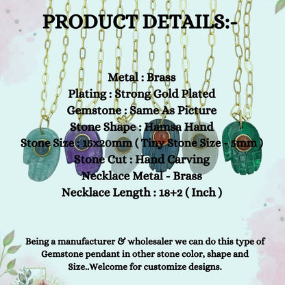 Bohemian Gold Plated Hamsa Hand Gemstone Necklace Spiritual Jewelry and Meaningful Gift for Women- Selling Per Piece