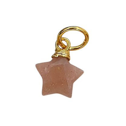 Bohemian Peach Moonstone Crystal Star Pendant Gold Wrapped Faceted Gemstone Charm for Handmade Jewelry Supply