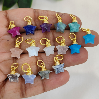 Bohemian Peach Moonstone Crystal Star Pendant Gold Wrapped Faceted Gemstone Charm for Handmade Jewelry Supply