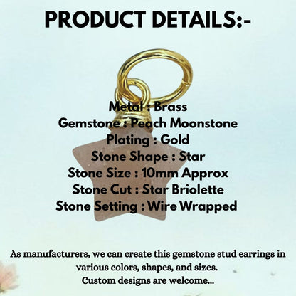 Bohemian Peach Moonstone Crystal Star Pendant Gold Wrapped Faceted Gemstone Charm for Handmade Jewelry Supply