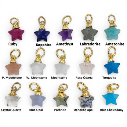 Bohemian Peach Moonstone Crystal Star Pendant Gold Wrapped Faceted Gemstone Charm for Handmade Jewelry Supply