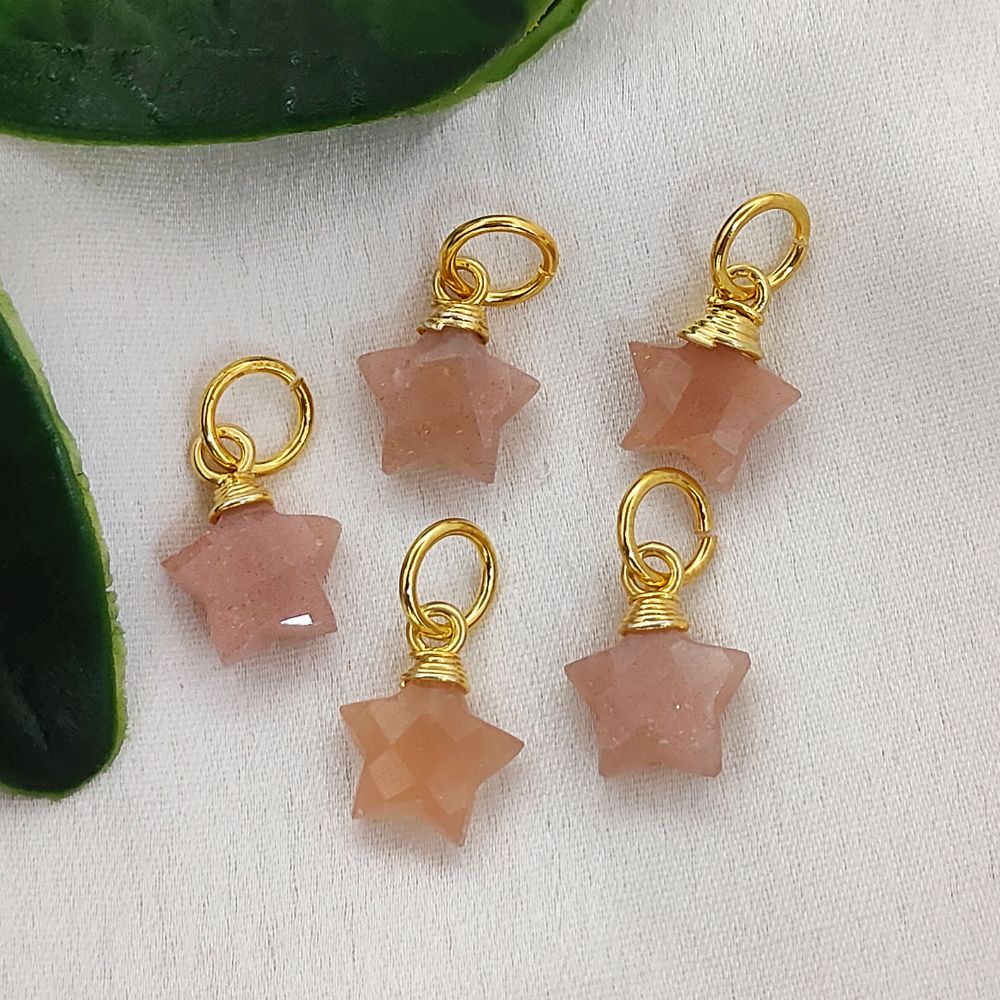 Bohemian Peach Moonstone Crystal Star Pendant Gold Wrapped Faceted Gemstone Charm for Handmade Jewelry Supply
