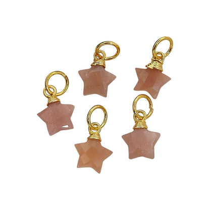 Bohemian Peach Moonstone Crystal Star Pendant Gold Wrapped Faceted Gemstone Charm for Handmade Jewelry Supply
