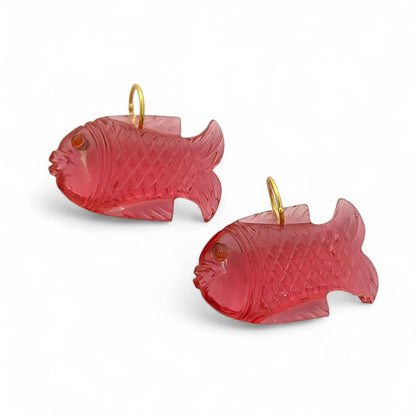 Bohemian Pink Quartz Fish Pendant Gold Plated 925 Silver Carved Crystal Charm for Handcrafted Jewelry- Selling Per Piece