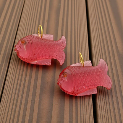 Bohemian Pink Quartz Fish Pendant Gold Plated 925 Silver Carved Crystal Charm for Handcrafted Jewelry- Selling Per Piece