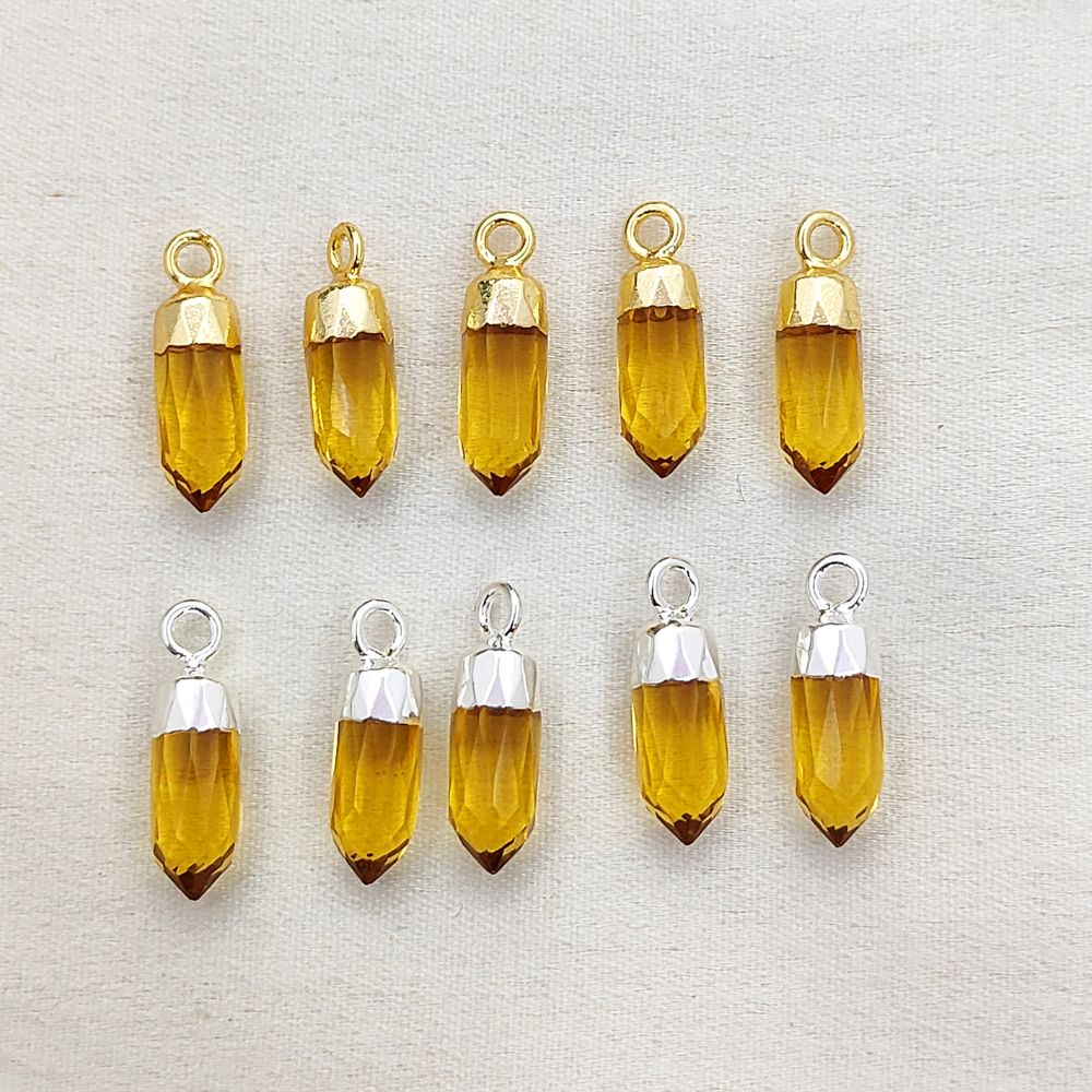 Boho Citrine Crystal Point Pendant November Birthstone Spike Charm with Gold or Silver Electroplated Cap for Necklace Making