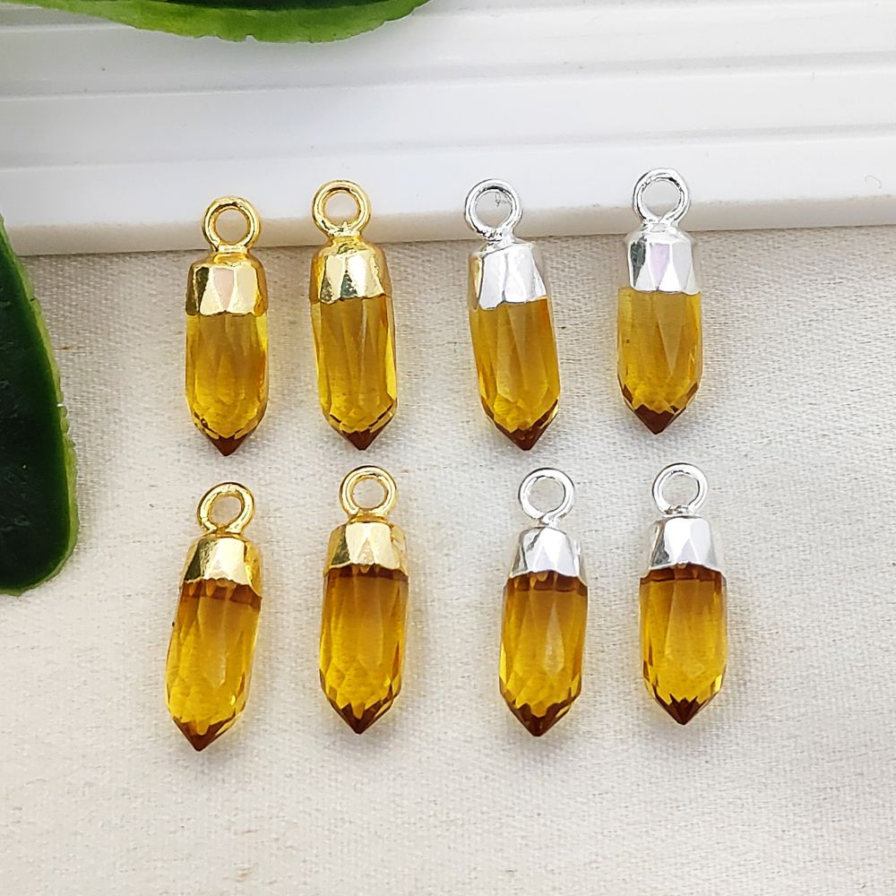 Boho Citrine Crystal Point Pendant November Birthstone Spike Charm with Gold or Silver Electroplated Cap for Necklace Making