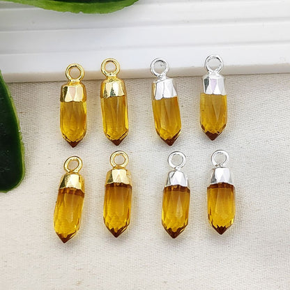 Boho Citrine Crystal Point Pendant November Birthstone Spike Charm with Gold or Silver Electroplated Cap for Necklace Making