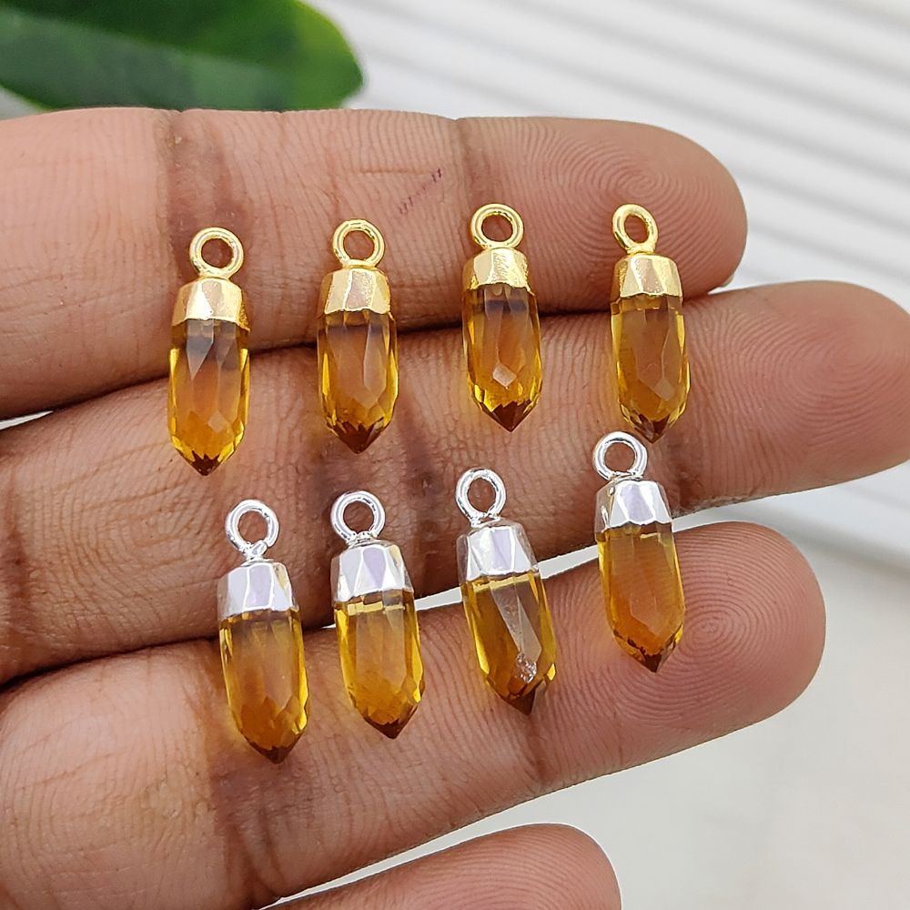 Boho Citrine Crystal Point Pendant November Birthstone Spike Charm with Gold or Silver Electroplated Cap for Necklace Making