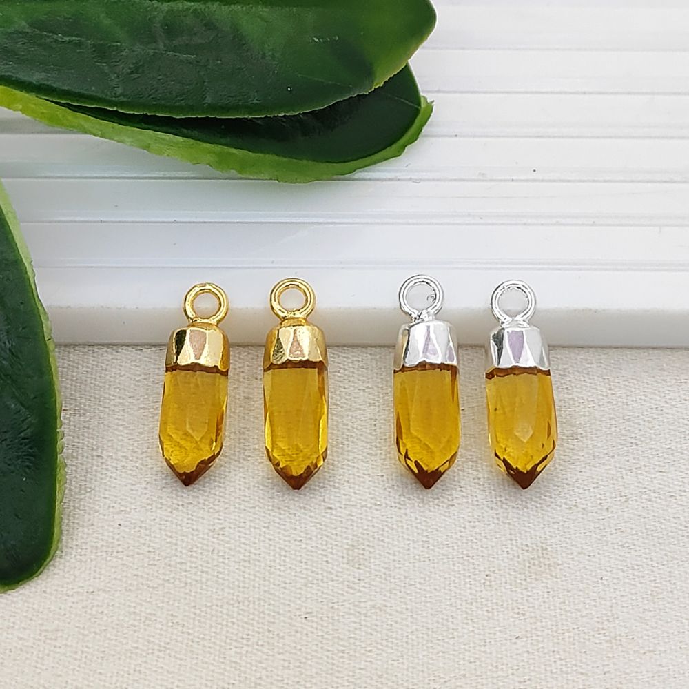 Boho Citrine Crystal Point Pendant November Birthstone Spike Charm with Gold or Silver Electroplated Cap for Necklace Making