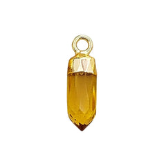 Boho Citrine Crystal Point Pendant November Birthstone Spike Charm with Gold or Silver Electroplated Cap for Necklace Making