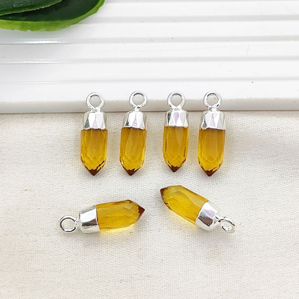Boho Citrine Crystal Point Pendant November Birthstone Spike Charm with Gold or Silver Electroplated Cap for Necklace Making