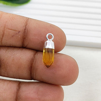 Boho Citrine Crystal Point Pendant November Birthstone Spike Charm with Gold or Silver Electroplated Cap for Necklace Making