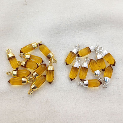 Boho Citrine Crystal Point Pendant November Birthstone Spike Charm with Gold or Silver Electroplated Cap for Necklace Making