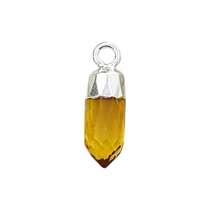 Boho Citrine Crystal Point Pendant November Birthstone Spike Charm with Gold or Silver Electroplated Cap for Necklace Making