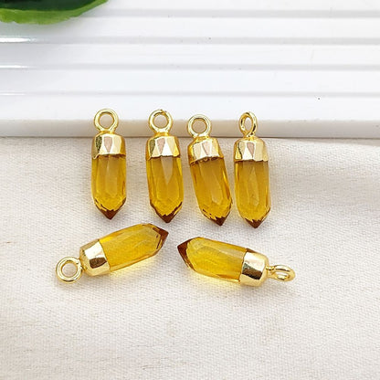 Boho Citrine Crystal Point Pendant November Birthstone Spike Charm with Gold or Silver Electroplated Cap for Necklace Making