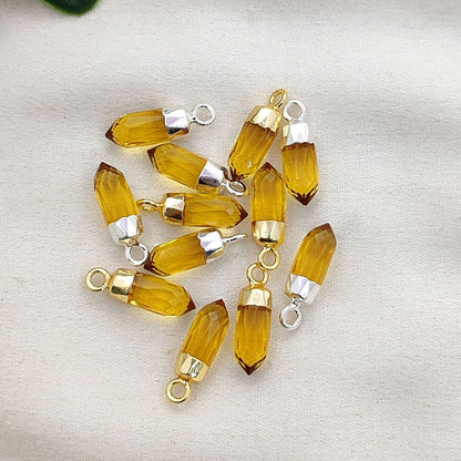 Boho Citrine Crystal Point Pendant November Birthstone Spike Charm with Gold or Silver Electroplated Cap for Necklace Making