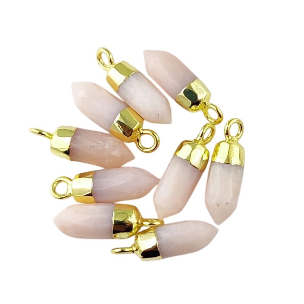 Boho Pink Opal Gemstone Spike Pendant Natural Crystal Point Charm for Jewellery Making Supplies