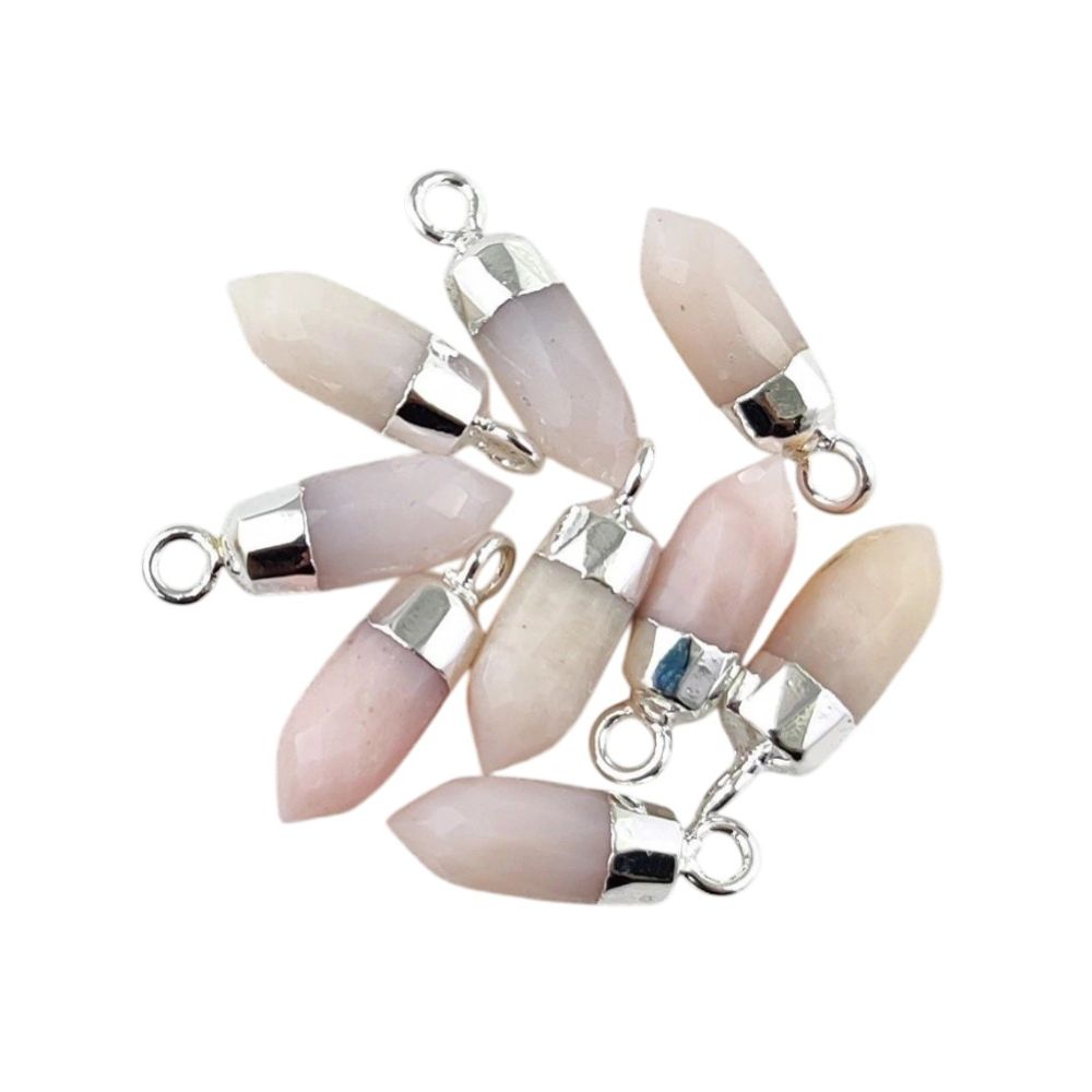 Boho Pink Opal Gemstone Spike Pendant Natural Crystal Point Charm for Jewellery Making Supplies