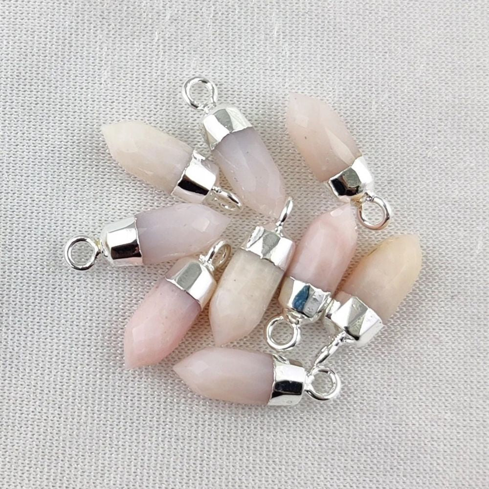 Boho Pink Opal Gemstone Spike Pendant Natural Crystal Point Charm for Jewellery Making Supplies