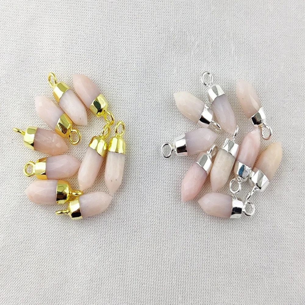 Boho Pink Opal Gemstone Spike Pendant Natural Crystal Point Charm for Jewellery Making Supplies