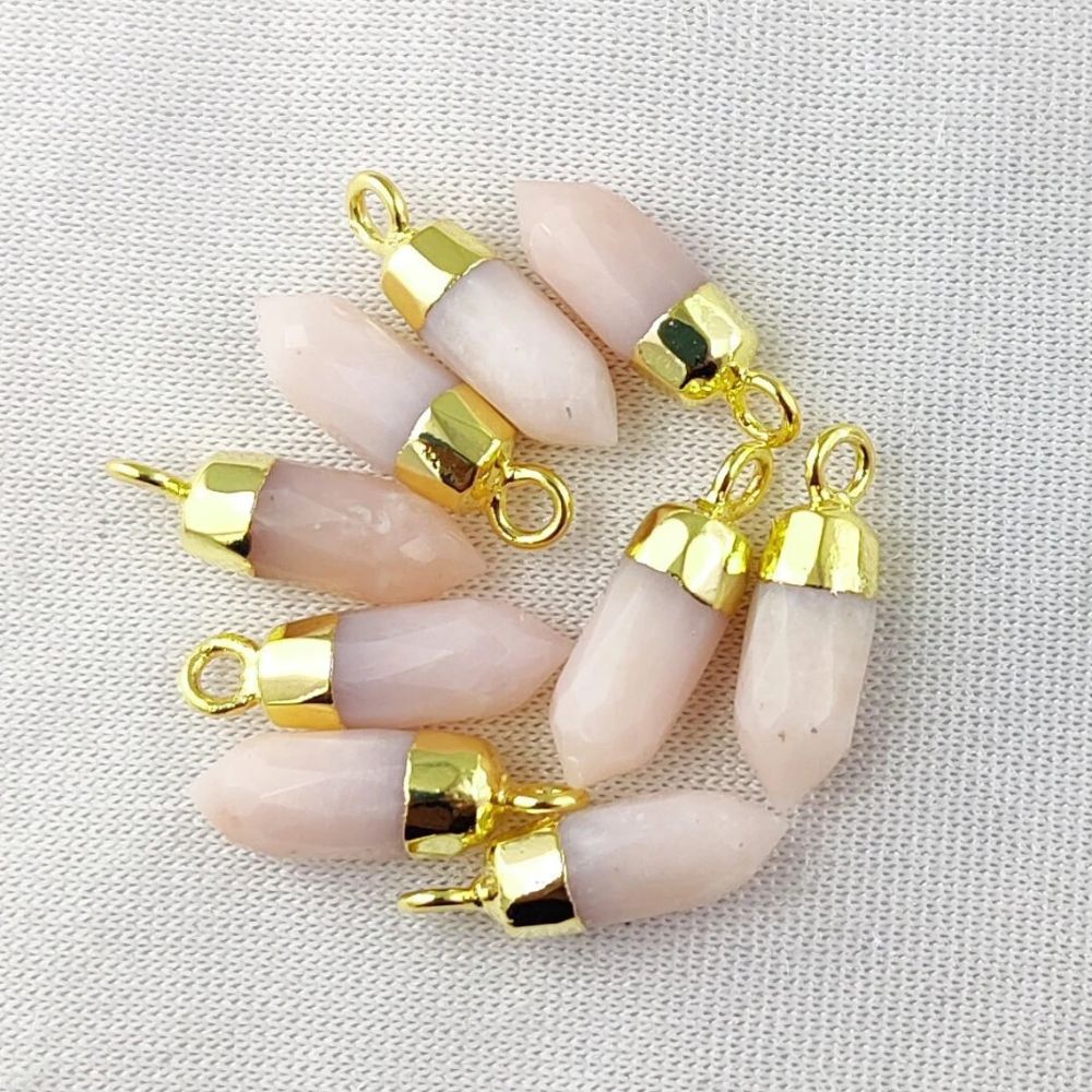 Boho Pink Opal Gemstone Spike Pendant Natural Crystal Point Charm for Jewellery Making Supplies