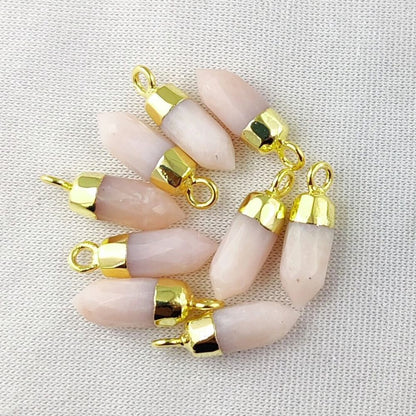 Boho Pink Opal Gemstone Spike Pendant Natural Crystal Point Charm for Jewellery Making Supplies